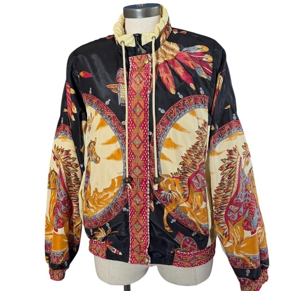 Braetan Vintage 90s Southwestern Horse Graphic Zip Windbreaker Jacket Mens M L